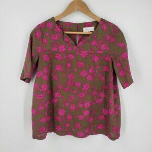 Thought Brand Floral‎ Shirt Keyhole Back Hemp sz 4